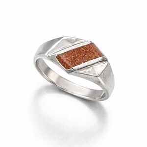 Vintage Mexican Goldstone 925 Stamped Sterling Silver Ring.